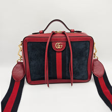 Load image into Gallery viewer, Authentic G G Ophidia Top Handle Suade Navy Blue
