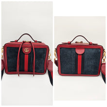 Load image into Gallery viewer, Authentic G G Ophidia Top Handle Suade Navy Blue
