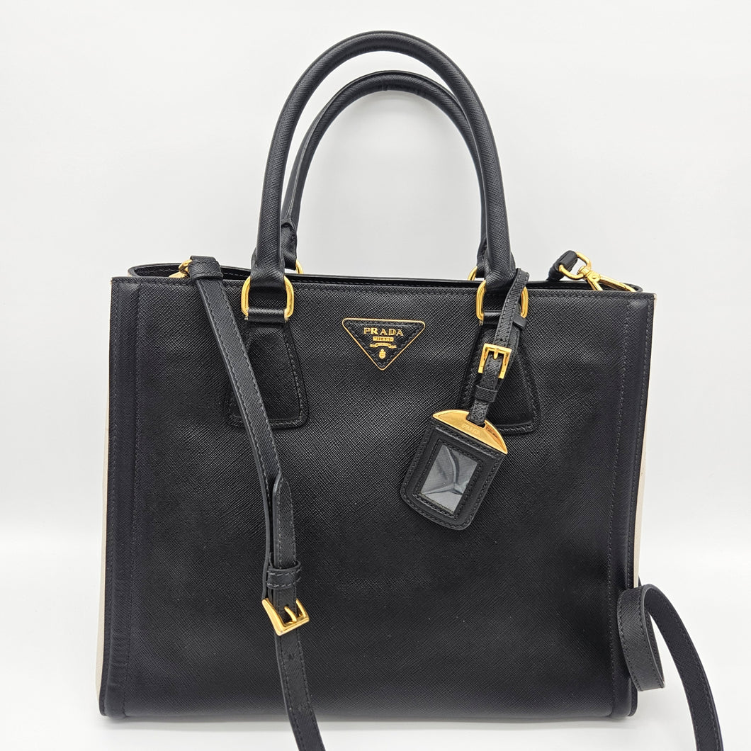 Authentic PradaSaffiano Tote Bag  Black white